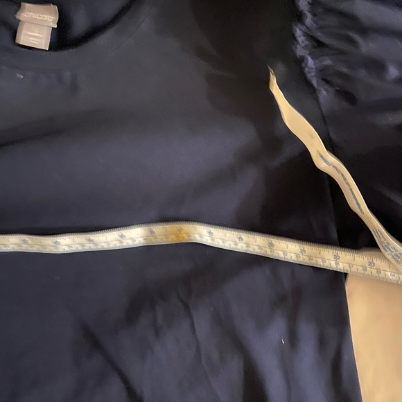 🎉HP🎉NWOT CHICO’S Navy Ruffled Knit Woven Tiered Sleeve Blouse Top Size 16 - Picture 7 of 9